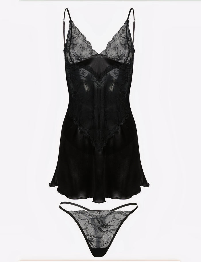 Jeniffer babydoll XL + string XL / zwart