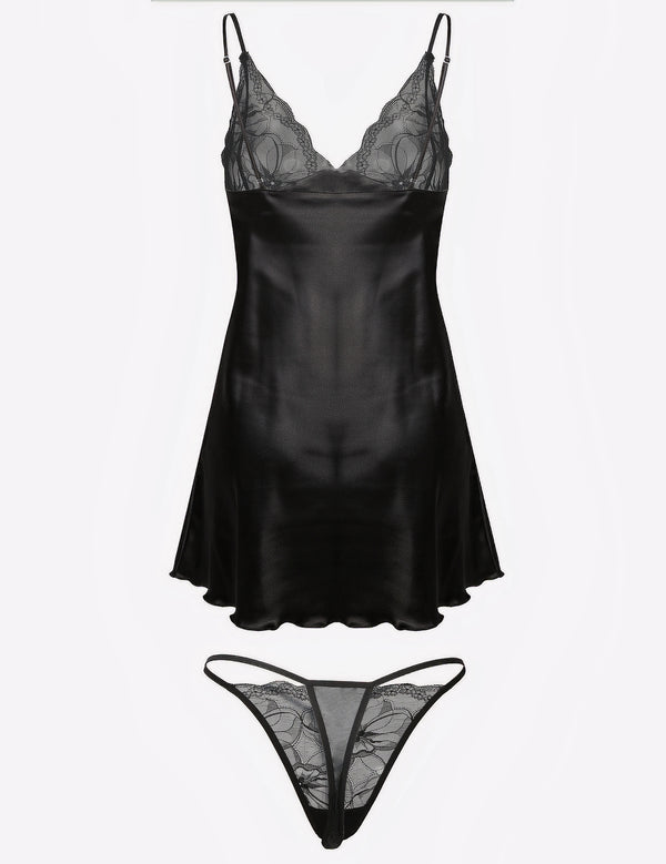 Jeniffer babydoll XL + string XL / zwart